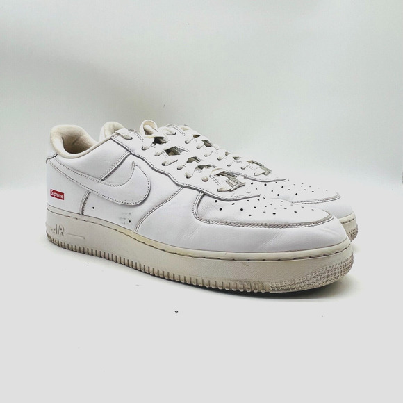 Nike Air Force 1 x Supreme Mens 10.5 White Leather Red Box Logo CU9225-100 Shoes - Picture 2 of 11